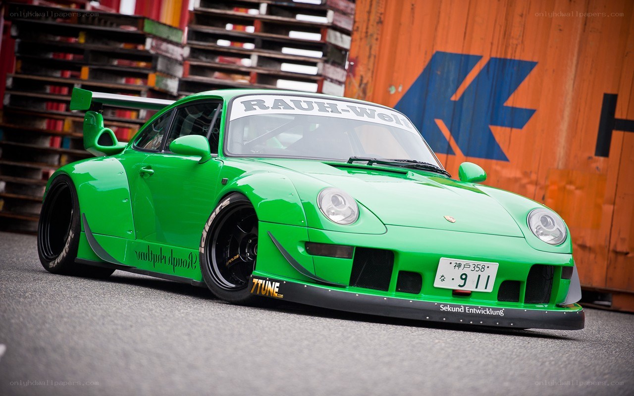 green modified porsche race car