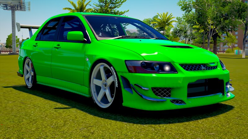 Green Modified Sedan — Bright, Sunny