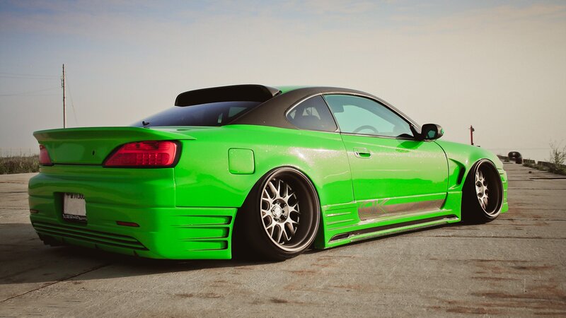 Green Modified Sports Car — Dramatic, Afternoon