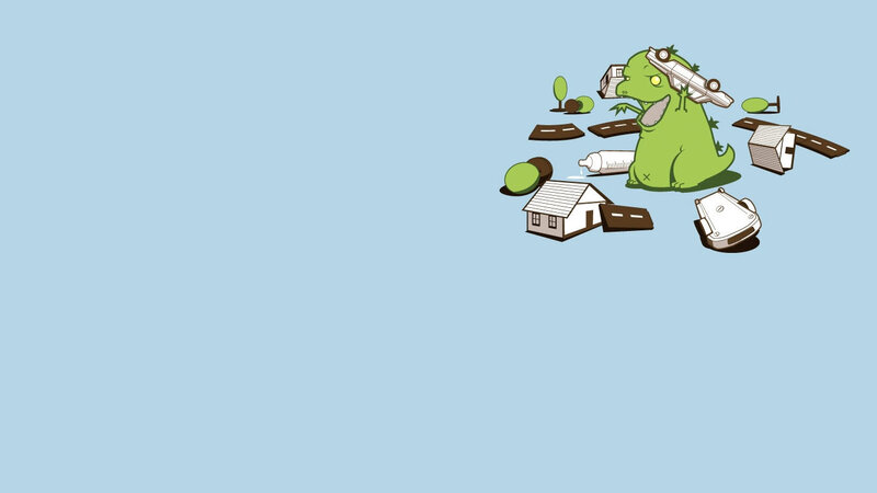green monster destroys town