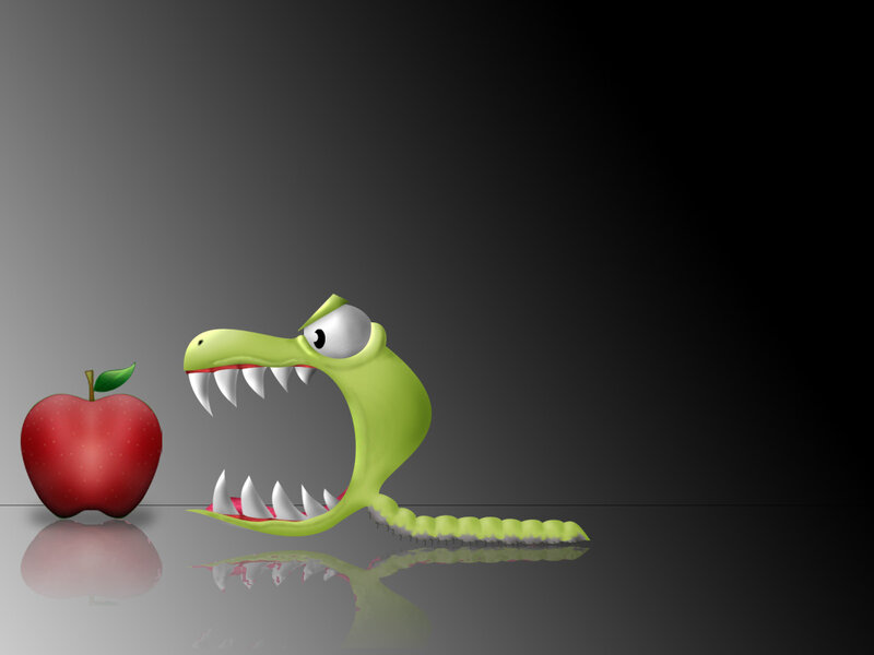 Green Monster Eating Apple