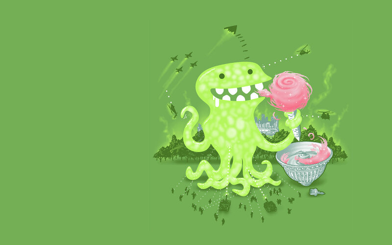 green monster eating cotton candy