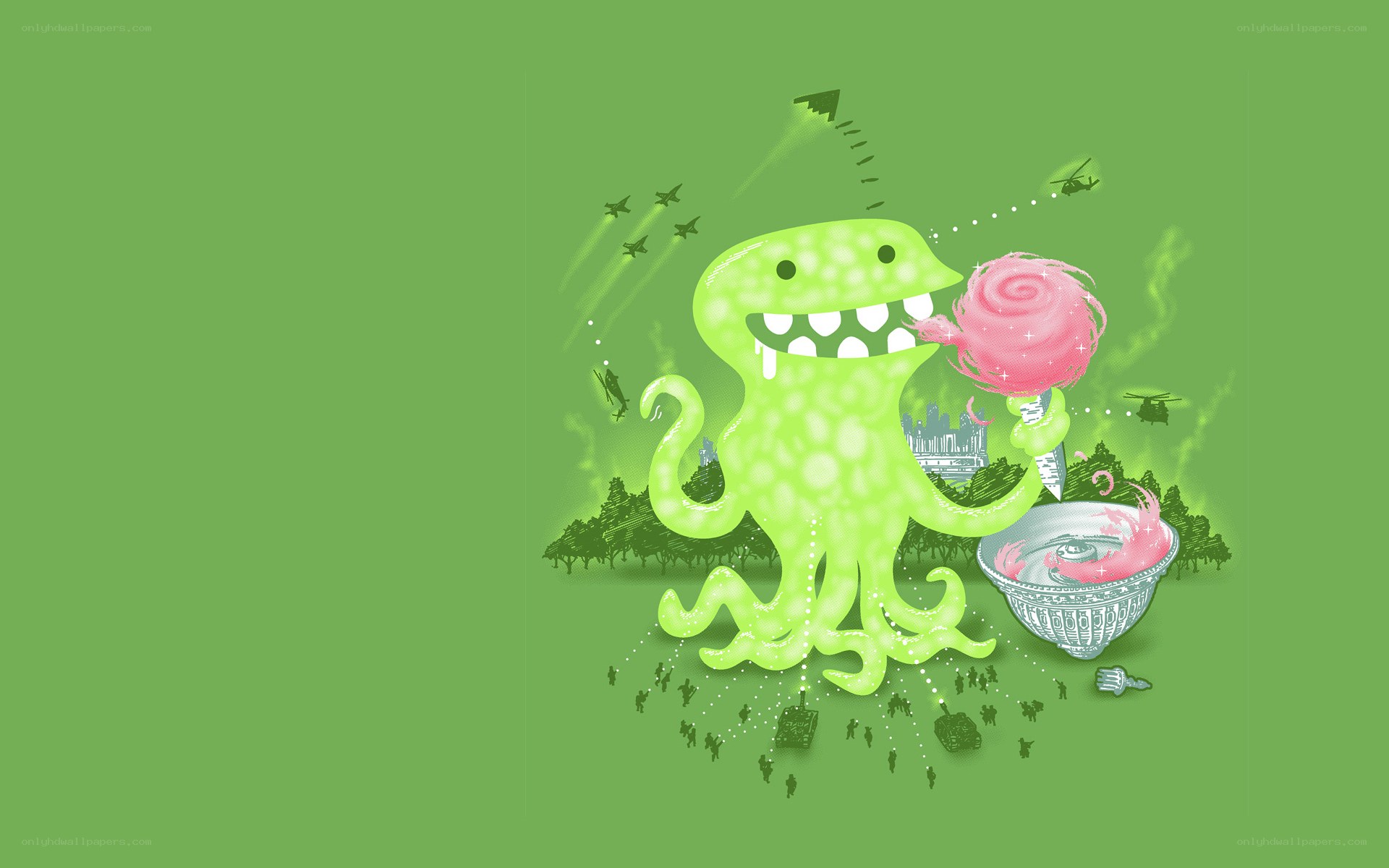 green monster eating cotton candy