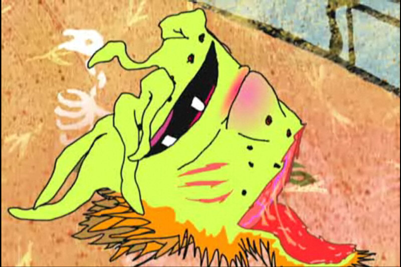 green monster eating fish
