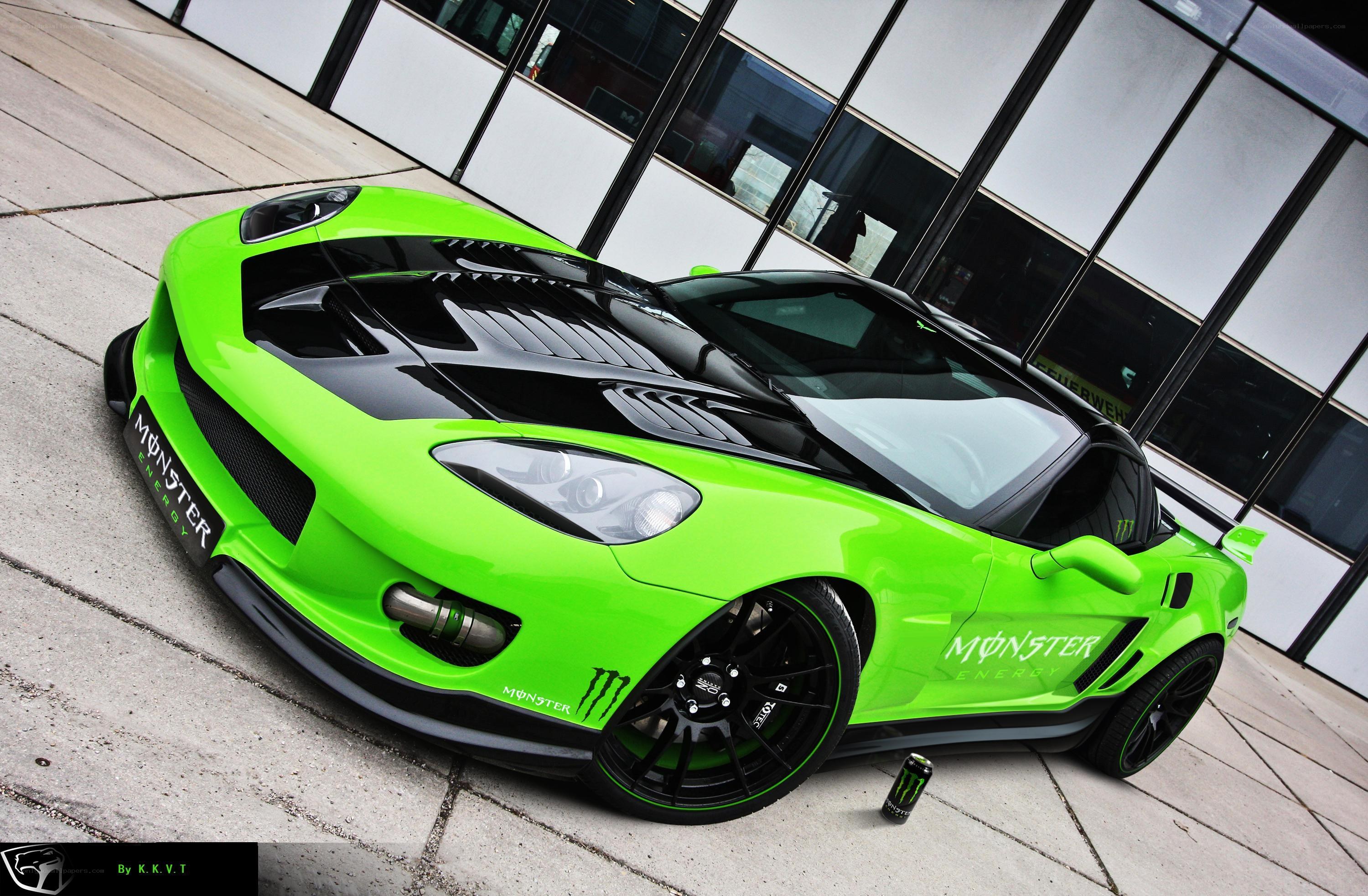 Green monster energy car