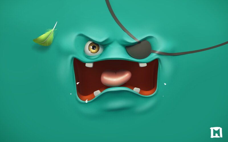 Green Monster Face — Teal