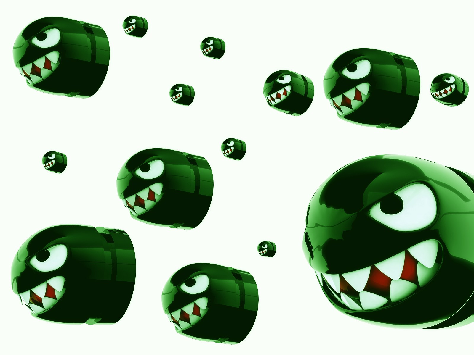 Green monster heads floating