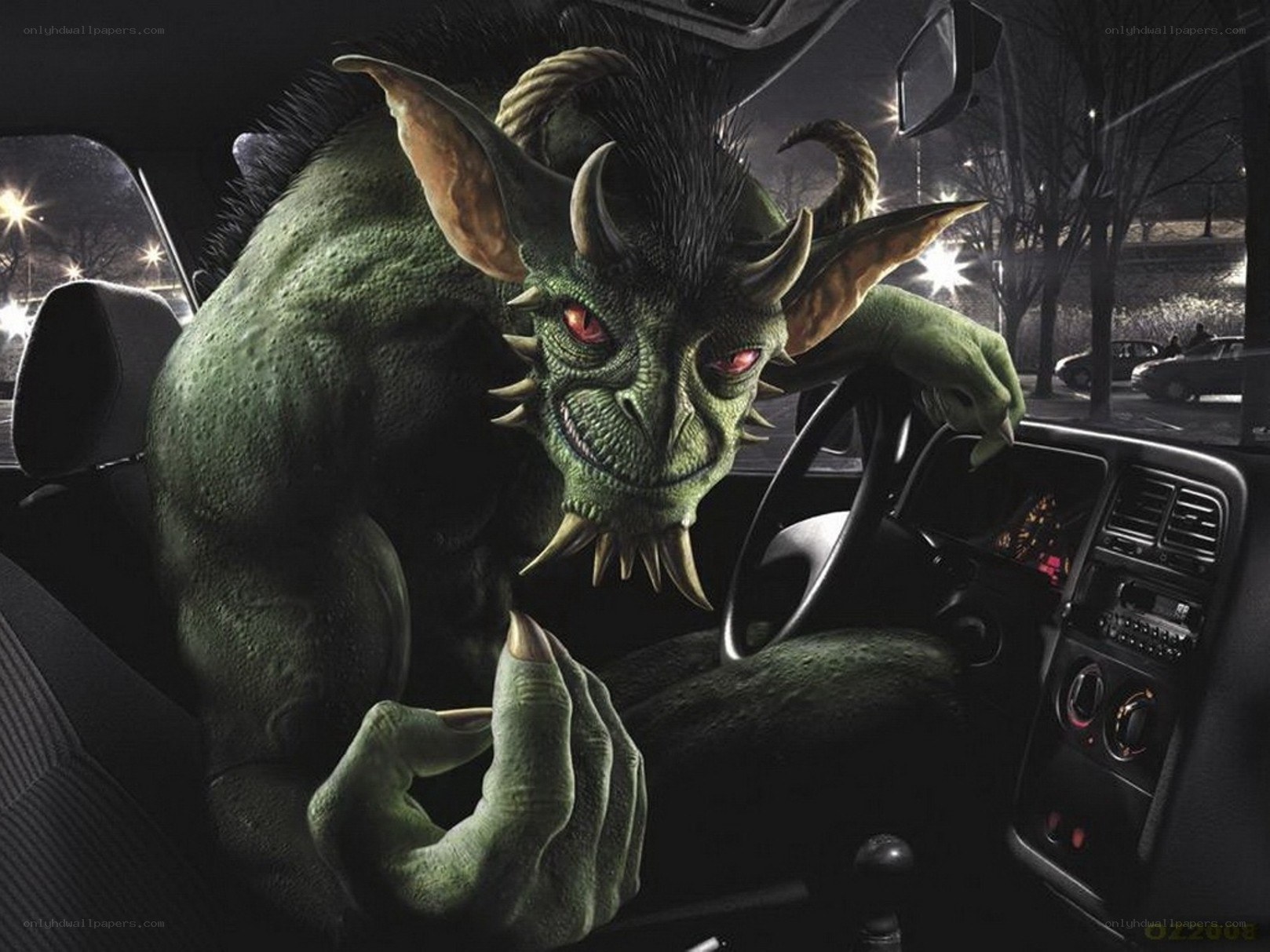 green monster in car