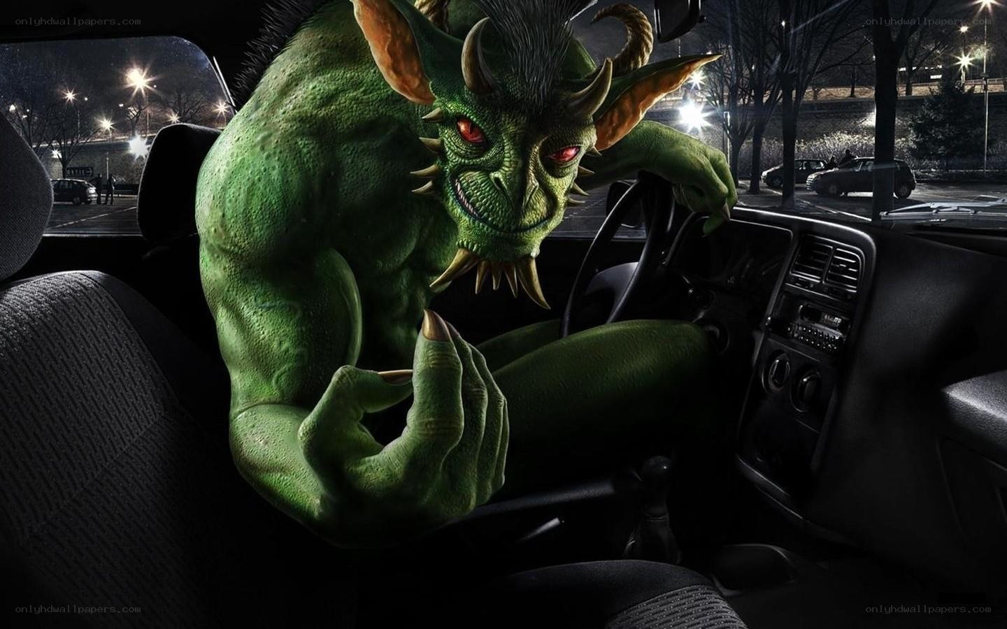 green monster in car