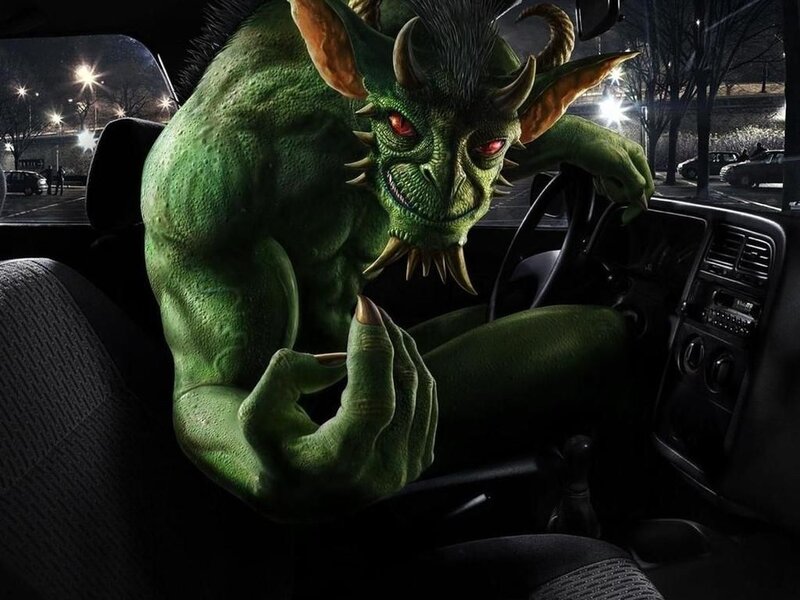 green monster in car