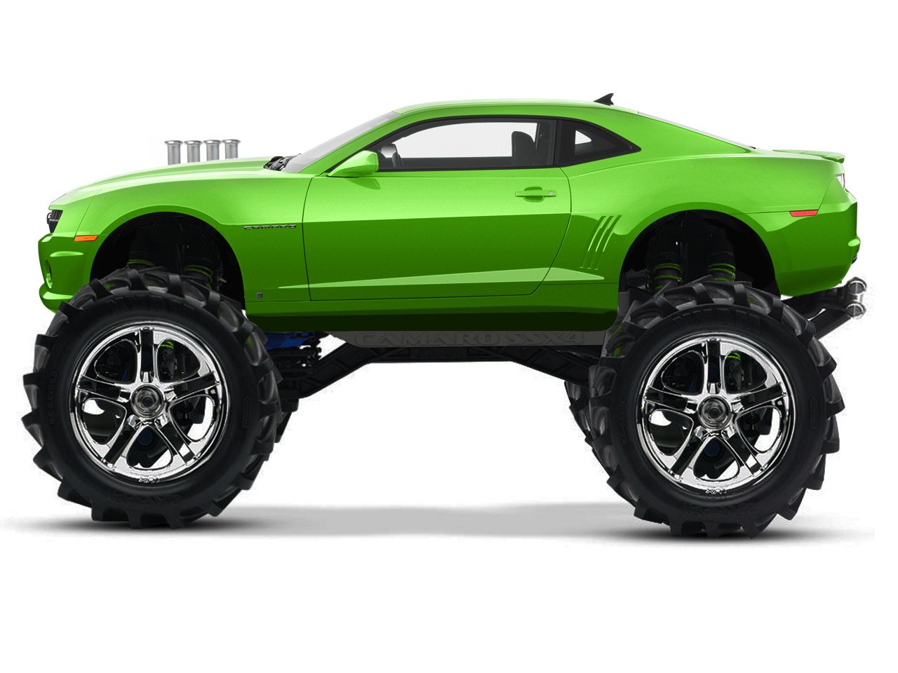 green monster truck camaro