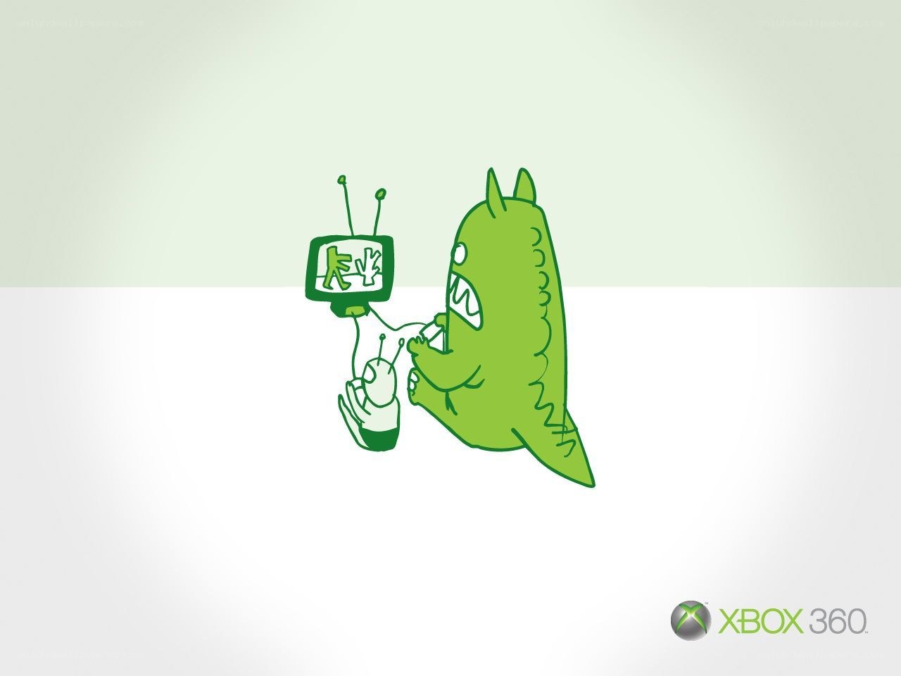 Green monster with TV