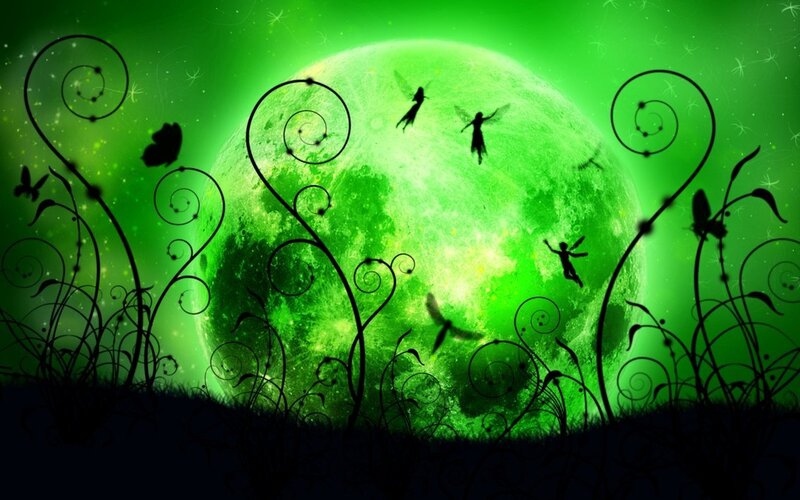 green moon fantasy scene