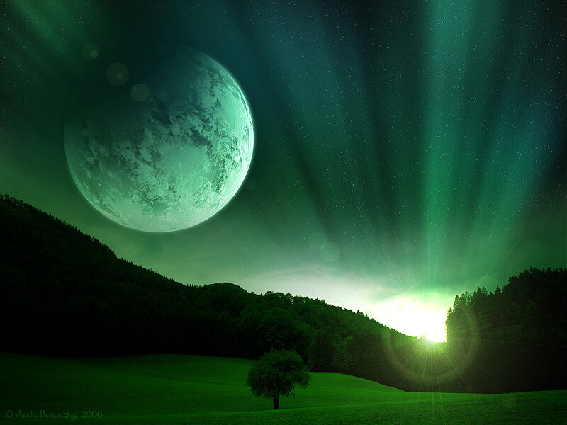 Green Moon over Field