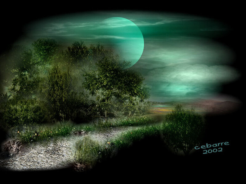 Green Moon over Forest — Mysterious