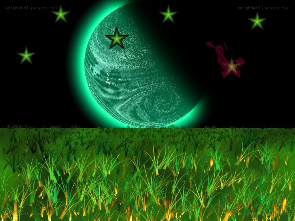 green moon over grassy field