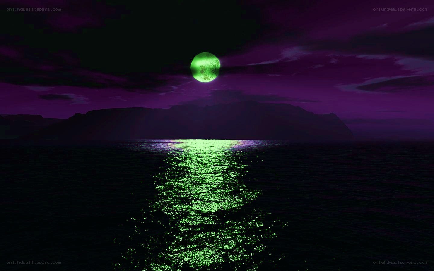 Green moon over the sea