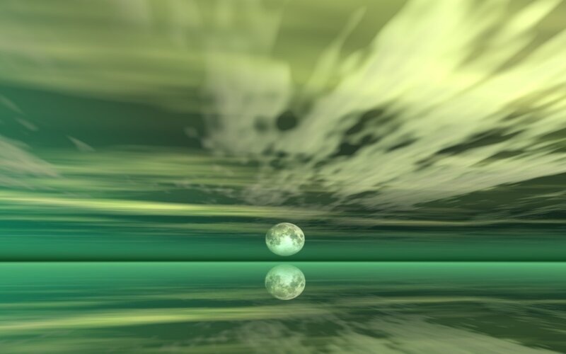Green moon over water