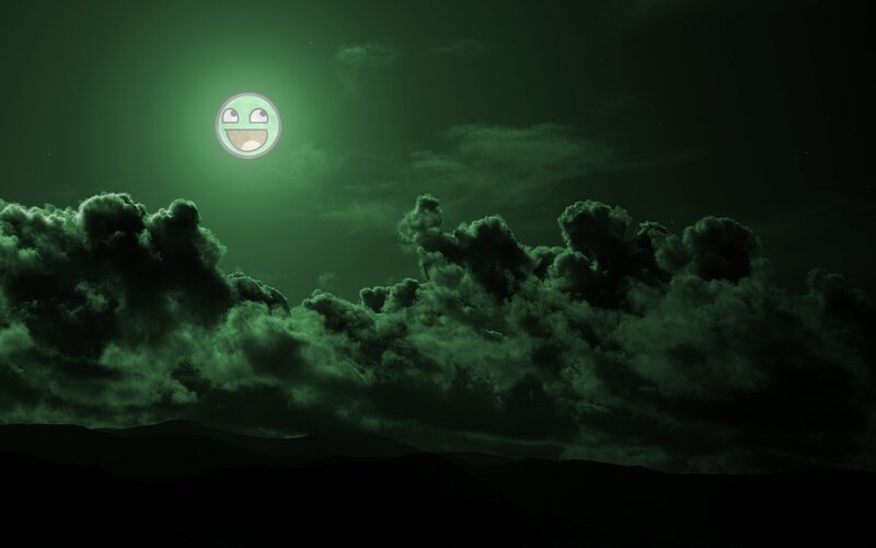 green moon with smiley face