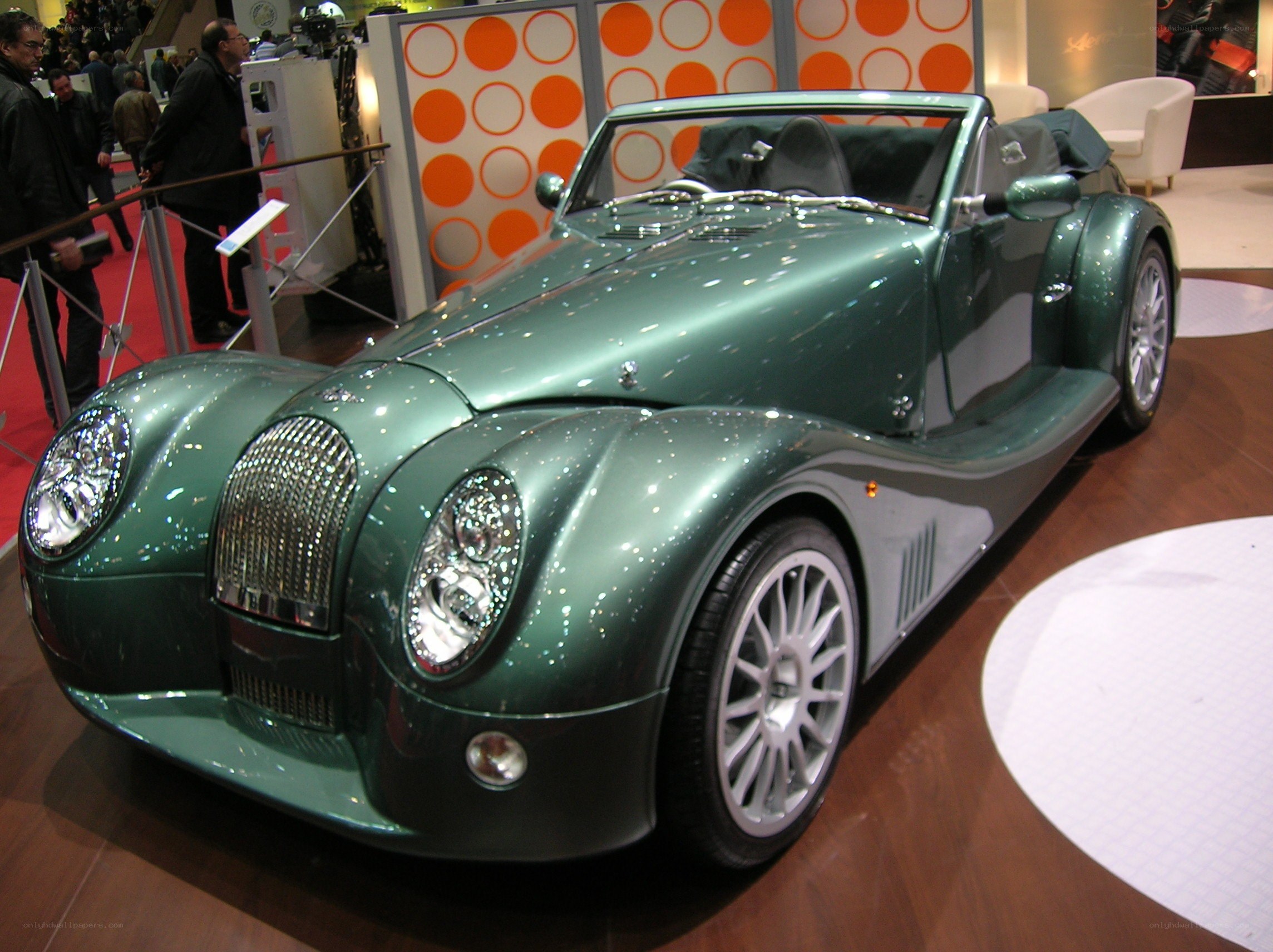Green Morgan Roadster at auto show