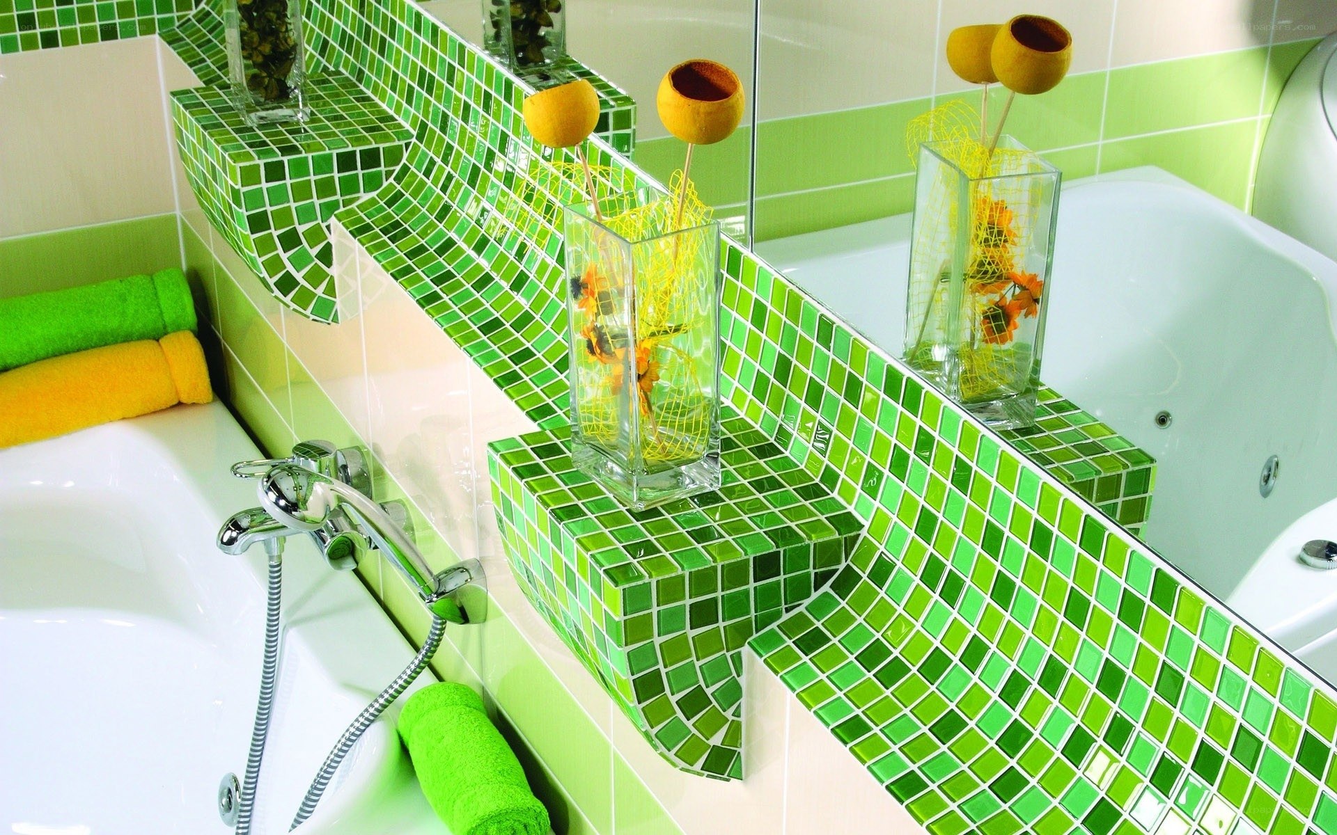 green mosaic bathroom design
