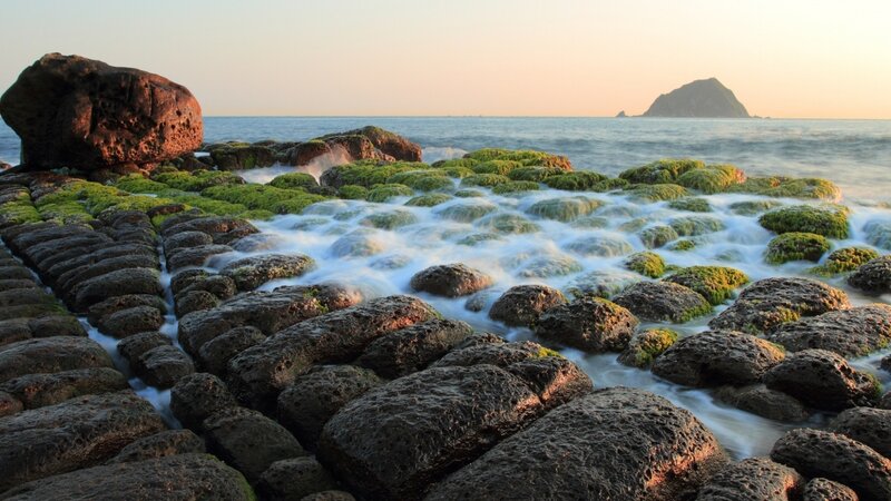 Green Moss-covered Rocks — Serene, Sunrise