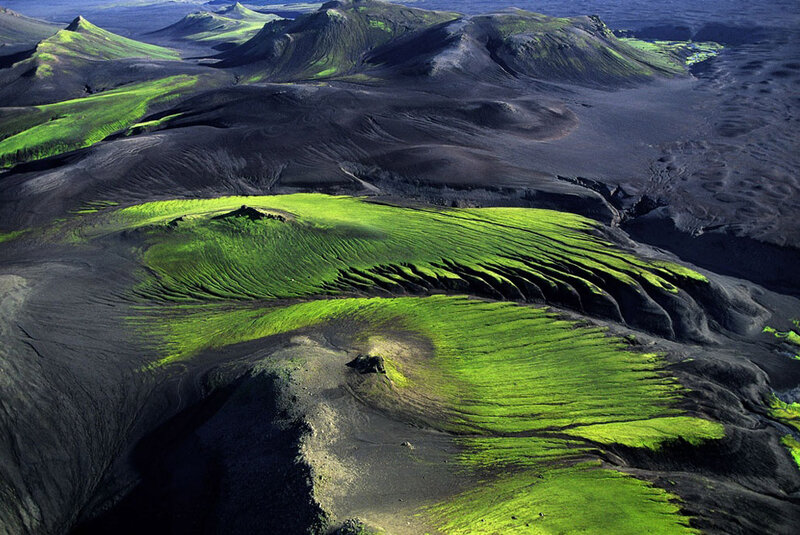 green moss on volcanic landscape
