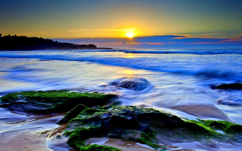 Green Mossy Rocks — Blue, Serene