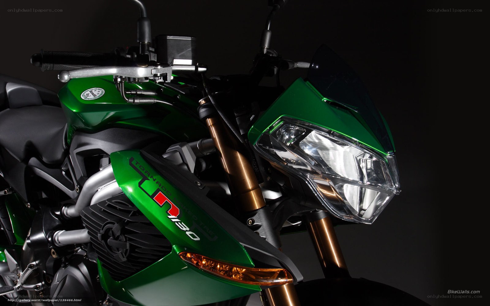 green motorcycle front view