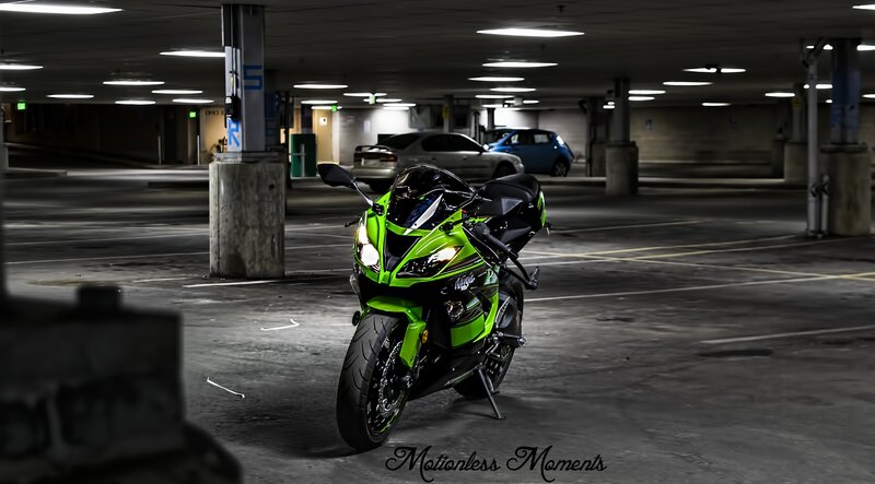 Green Motorcycle in Garage
