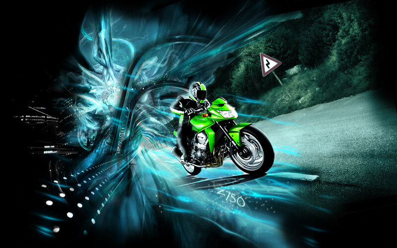 Green Motorcycle on Road