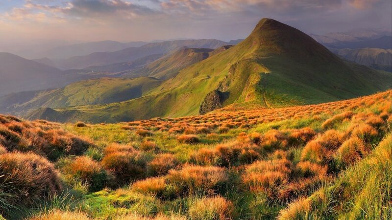 Green Mountain Landscape — Serene, Sunset, Photograph