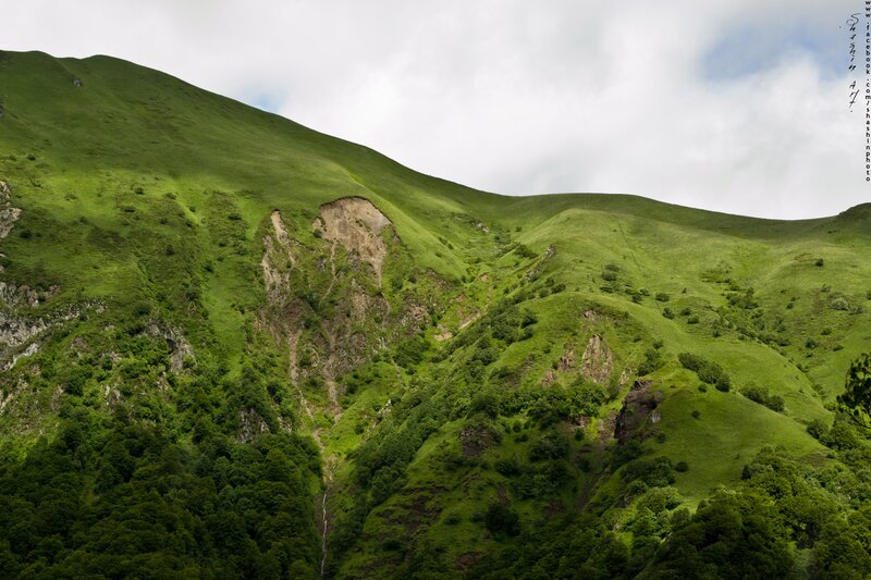 Green Mountain Slope — Serene, Afternoon, Photograph, Trees, Clouds