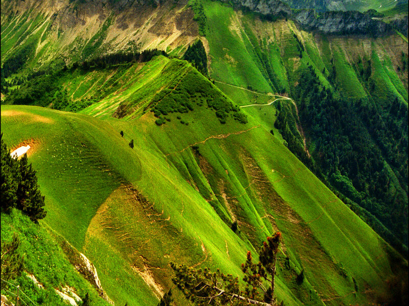 Green mountain slopes