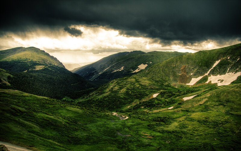 Green Mountain Valley — Dramatic, Afternoon, Photograph, Mountains, Clouds, Snow