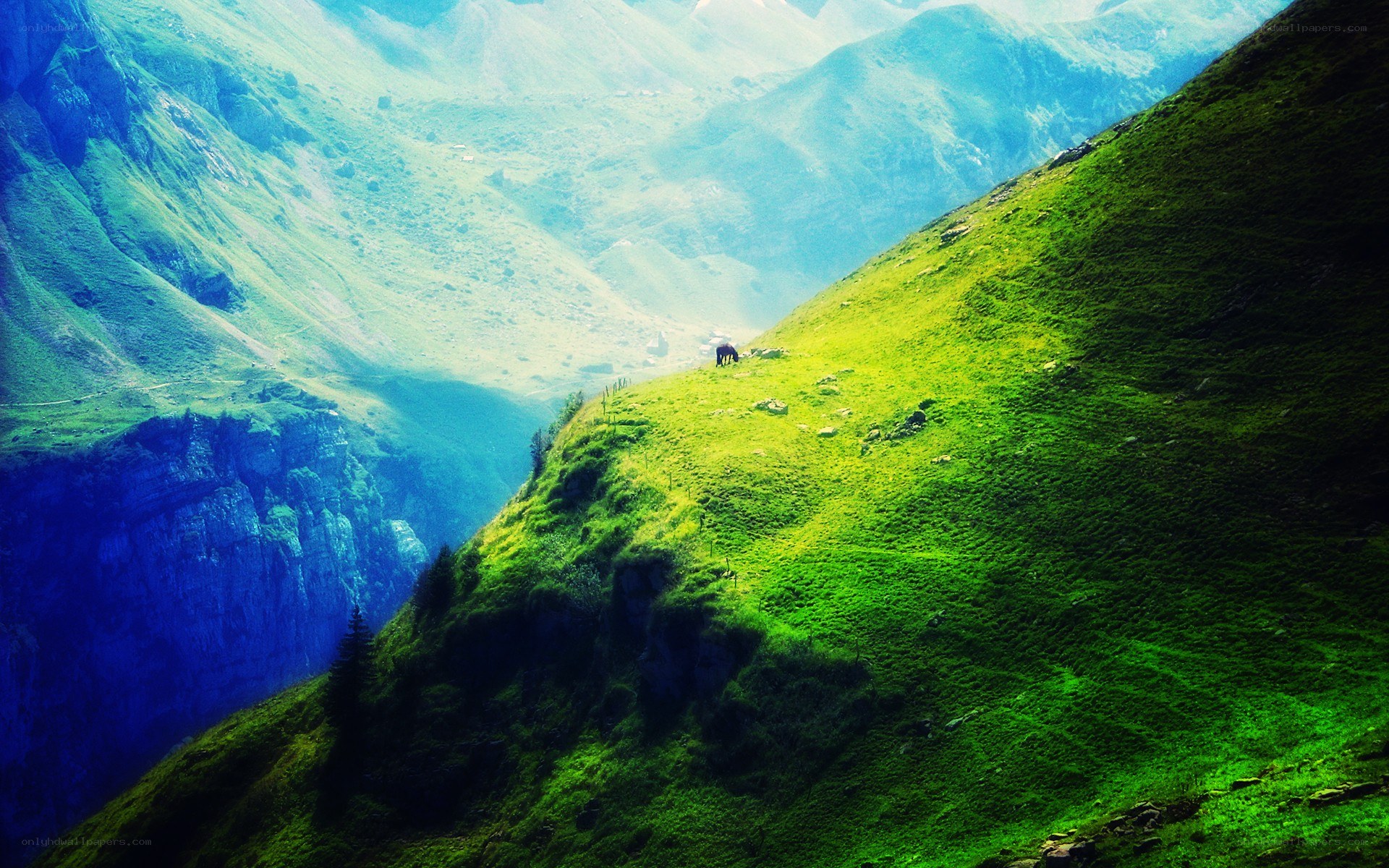 Green mountain valley landscape