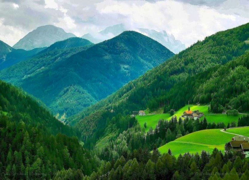 Green mountain valley landscape