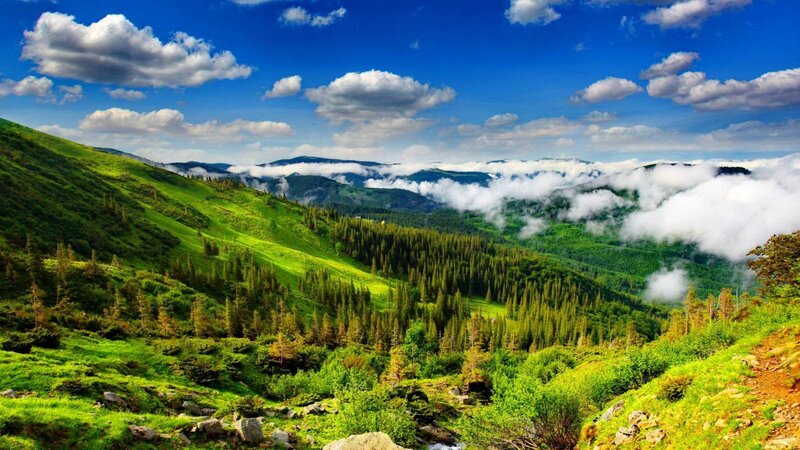 Green Mountain Valley — Serene, Afternoon, Photograph, Clouds, Forests