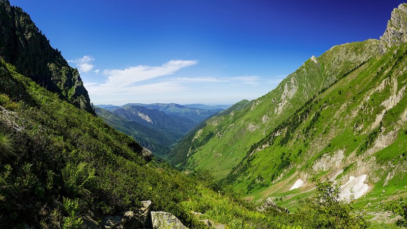 Green Mountain Valley — Serene, Afternoon, Photograph, Mountains, Sky, Trees