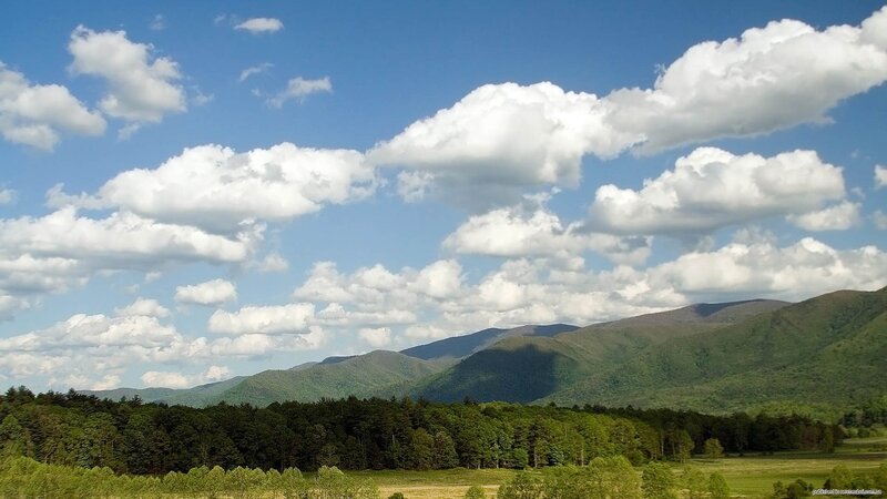 Green Mountains and Clouds — Blue