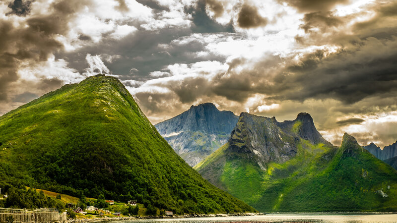 Green Mountains and Fjord — Dramatic