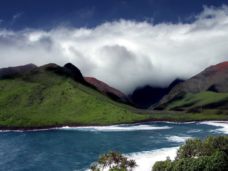 Green Mountains and Ocean — Blue, Dramatic, Afternoon
