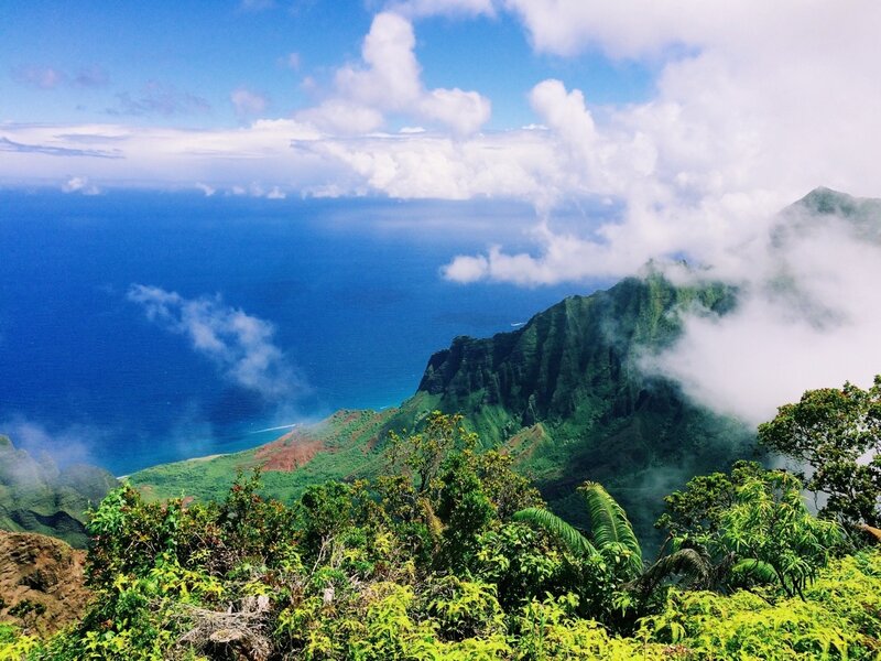 Green Mountains and Ocean — Blue, Serene, Afternoon