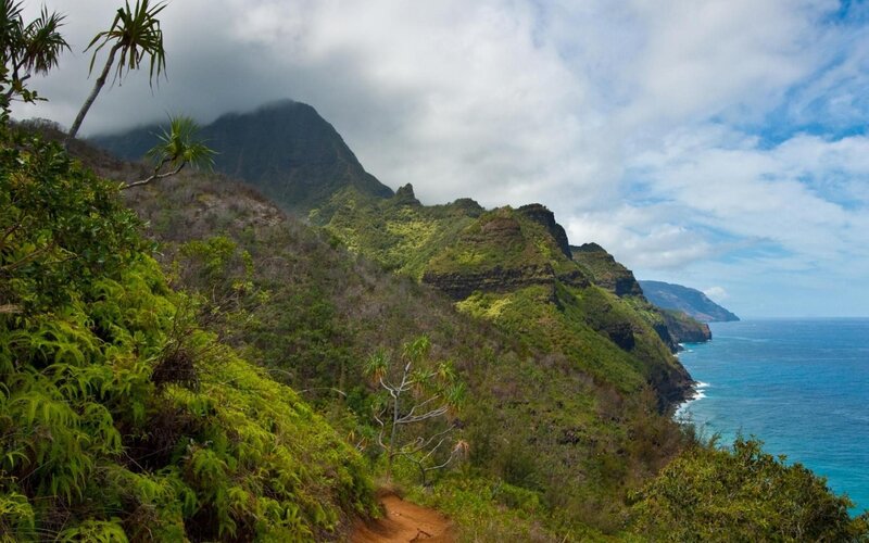 Green Mountains and Ocean — Dramatic