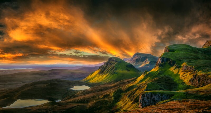 Green Mountains at Sunset — Orange, Dramatic