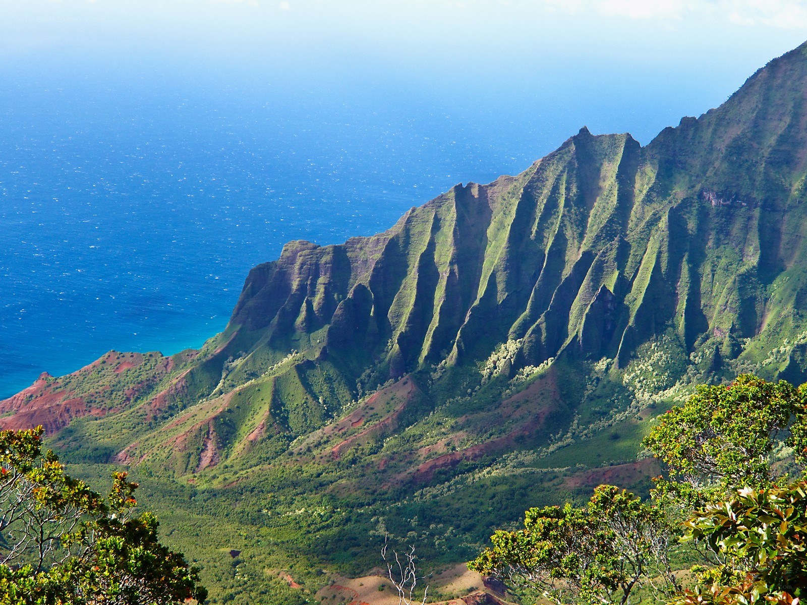 Green mountains overlooking the ocean