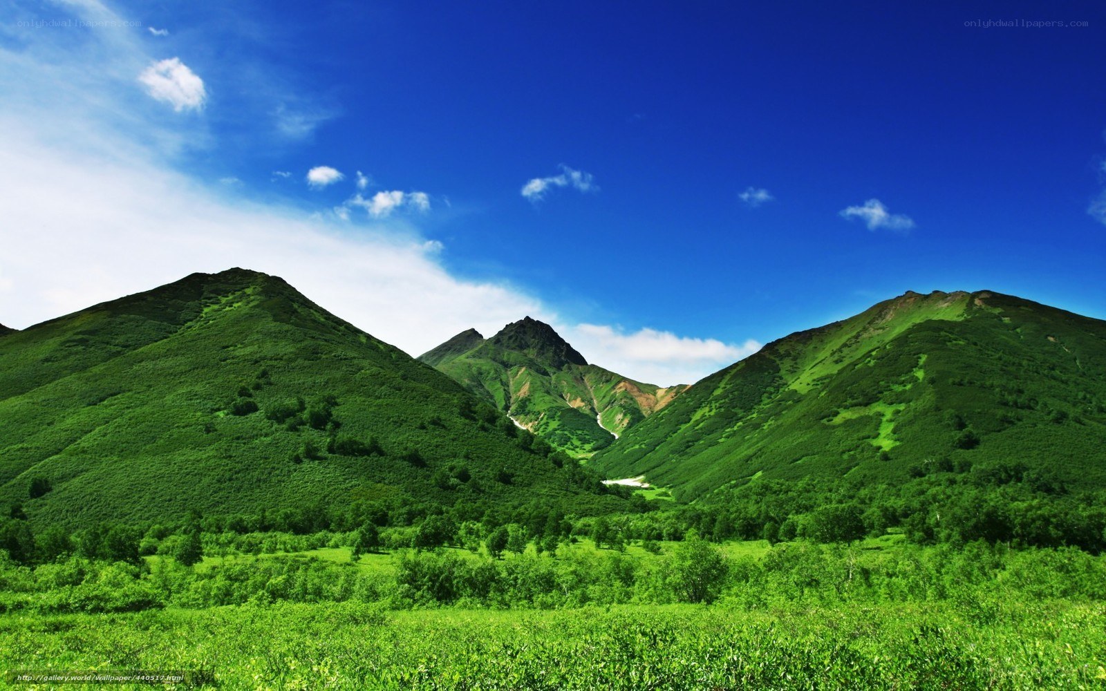 Green mountains under blue sky