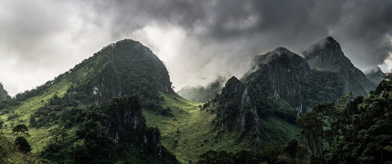 Green Mountains under Clouds — Dramatic, Photograph, Trees