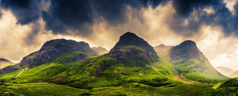 Green Mountains under Cloudy Sky — Dramatic