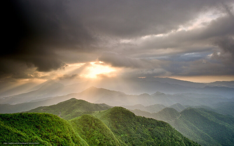 Green Mountains under Stormy Sky — Dramatic, Sunset